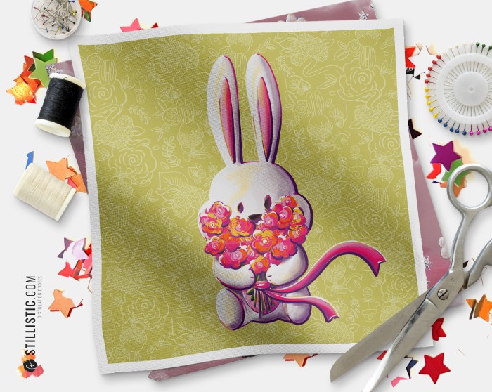 Coupon illustré Lapin Printemps coton ou minky