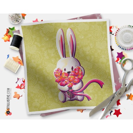 Coupon illustré Lapin Printemps coton ou minky