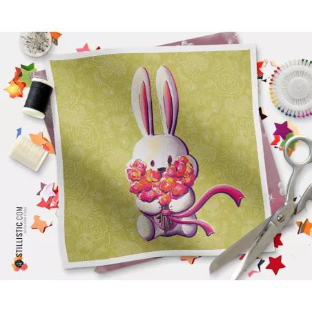 Coupon illustré Lapin Printemps coton ou minky
