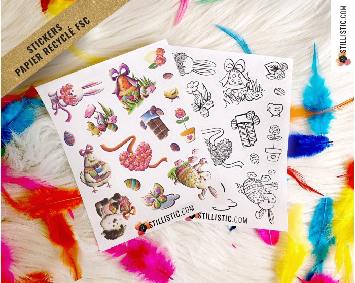 Stickers coloriables Pâques Printemps