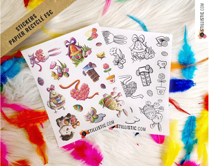 Stickers coloriables Pâques Printemps