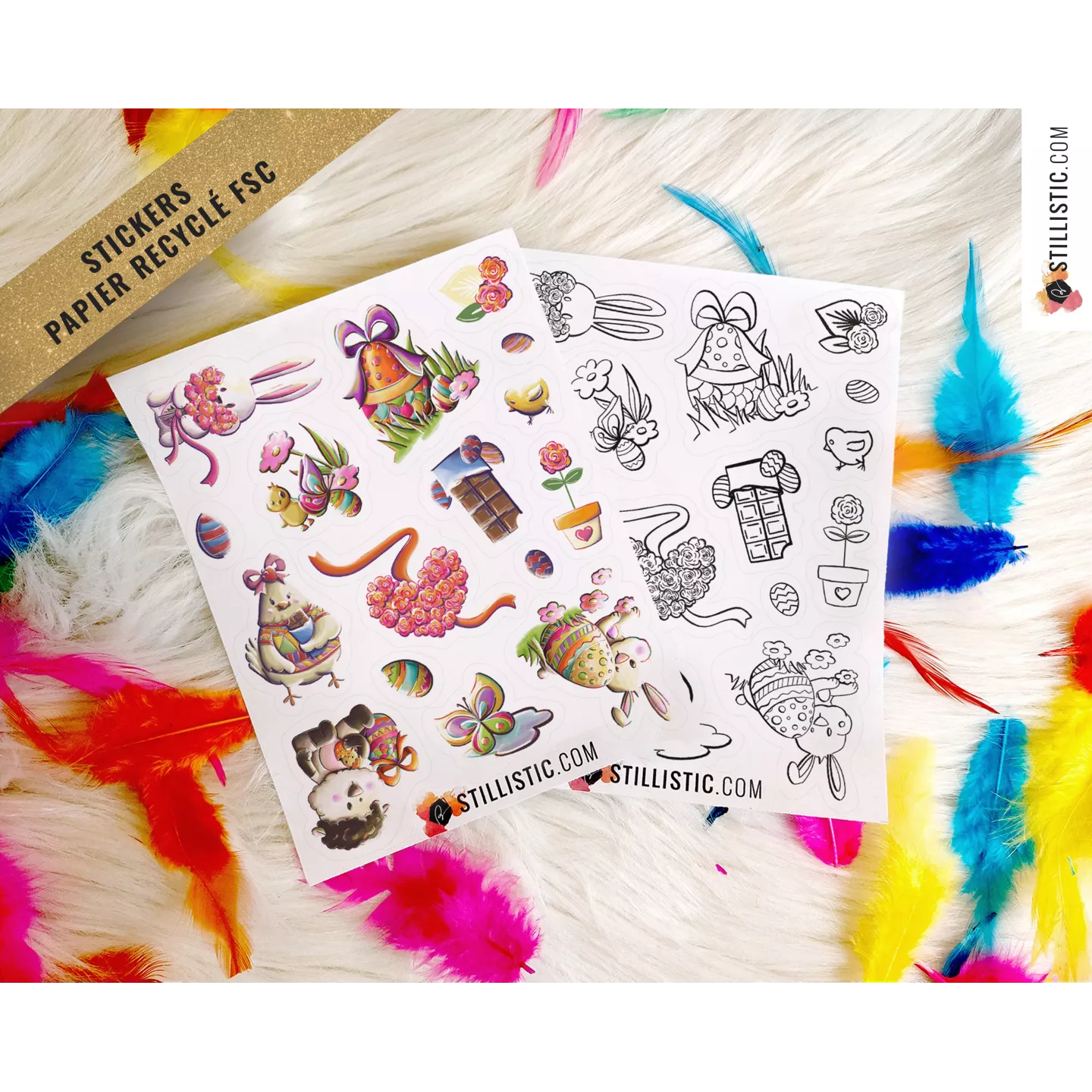 Stickers coloriables Pâques Printemps