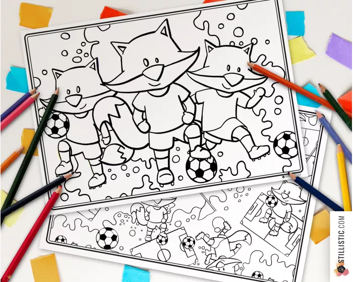 Lot de 2 Sets de table Renard Football à imprimer et colorier