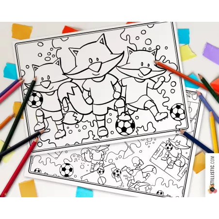 Lot de 2 Sets de table Renard Football à imprimer et colorier