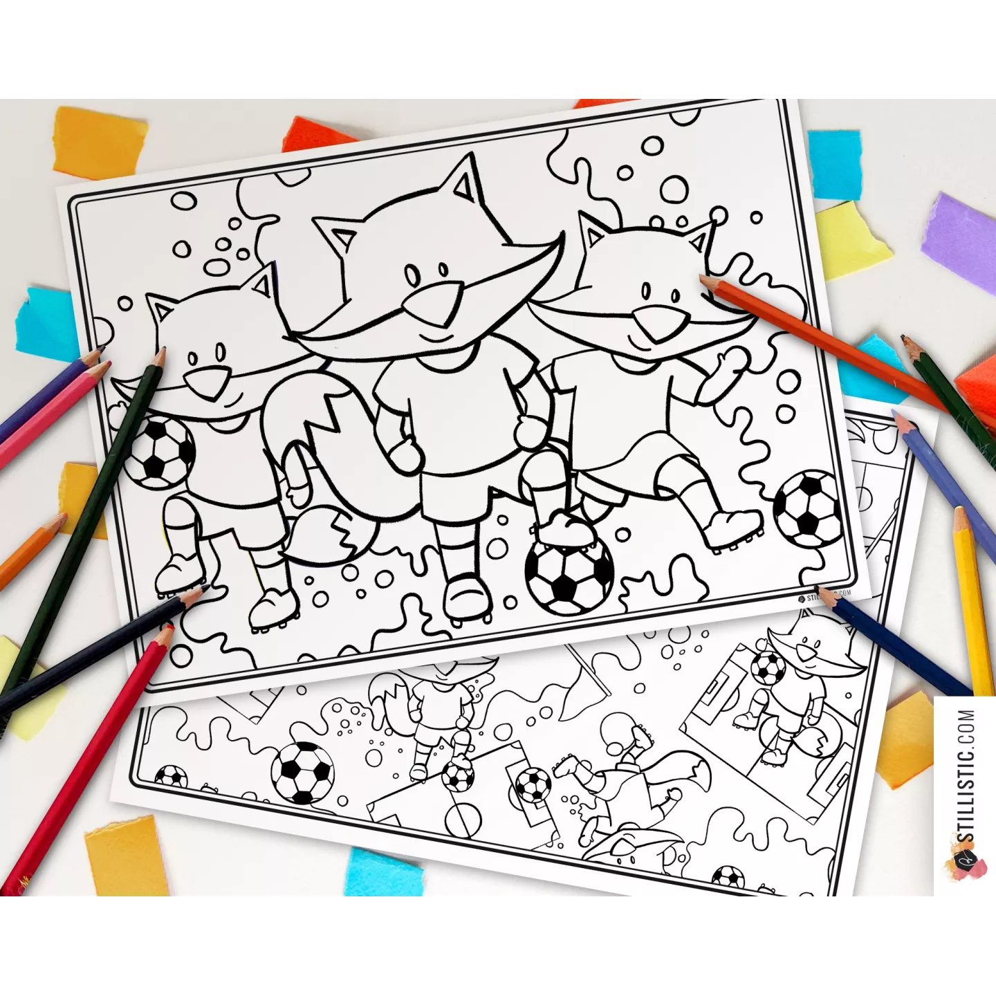 Lot de 2 Sets de table Renard Football à imprimer et colorier