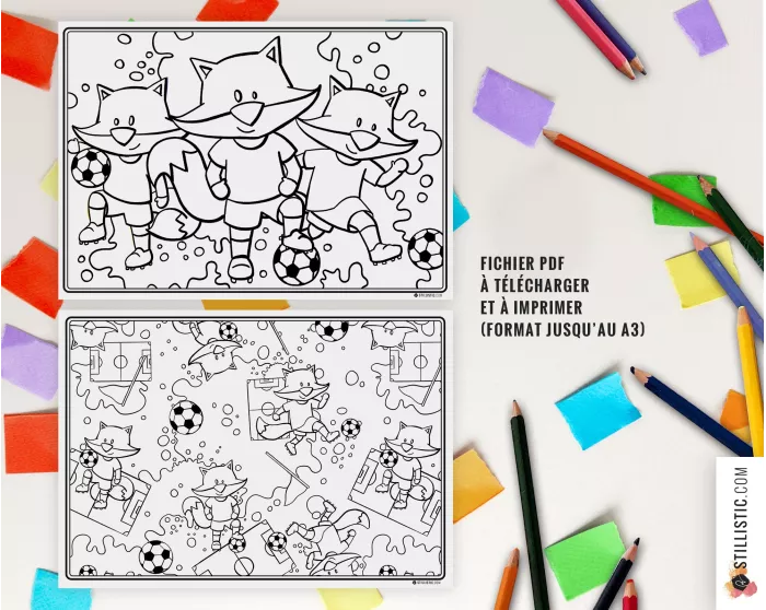 Lot de 2 Sets de table Renard Football à imprimer et colorier