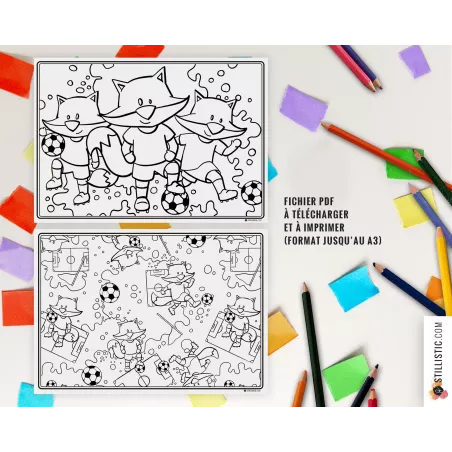 Lot de 2 Sets de table Renard Football à imprimer et colorier