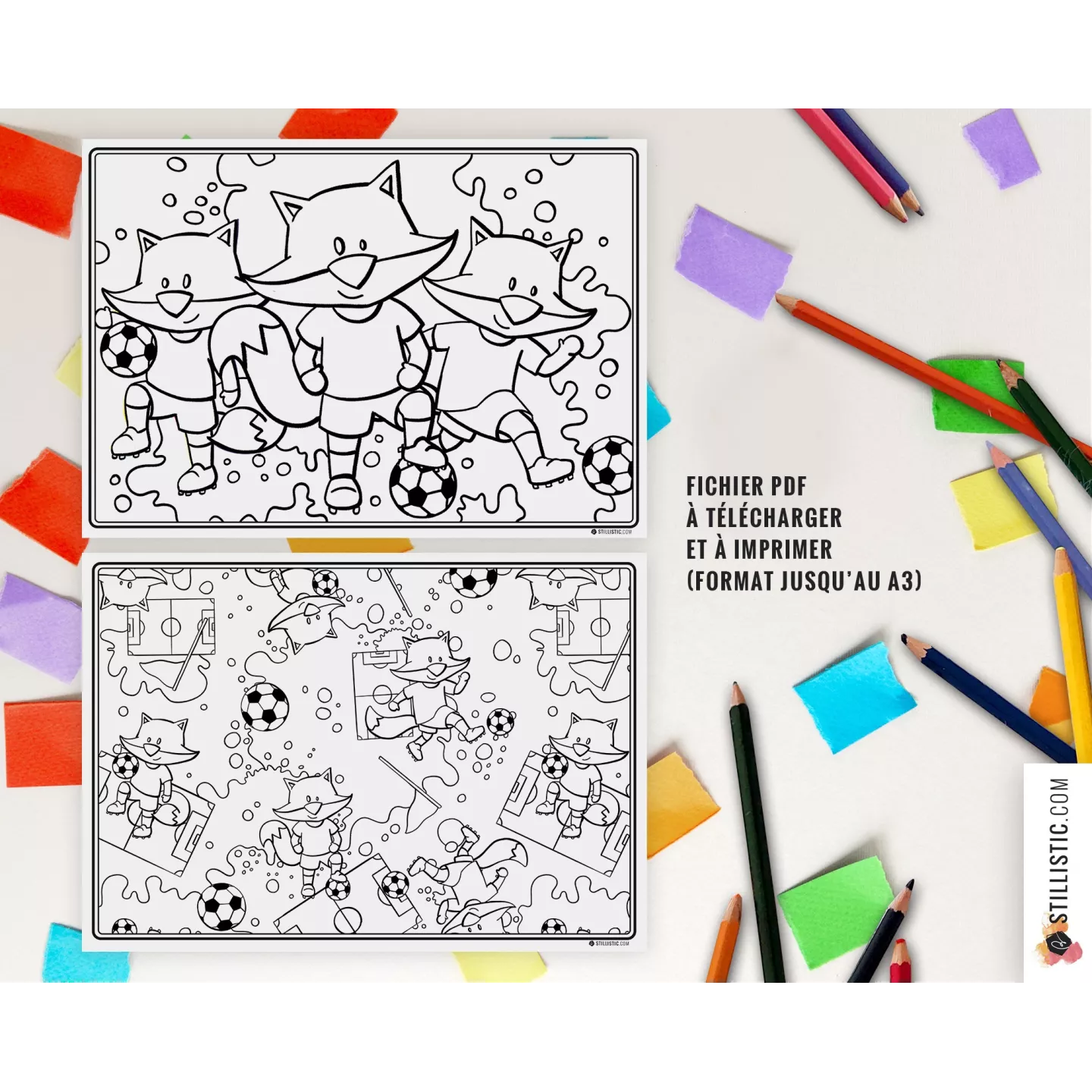 Lot de 2 Sets de table Renard Football à imprimer et colorier