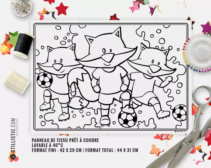 Coupon tissu coloriable Set de Table Renard Foot à découper et à coudre