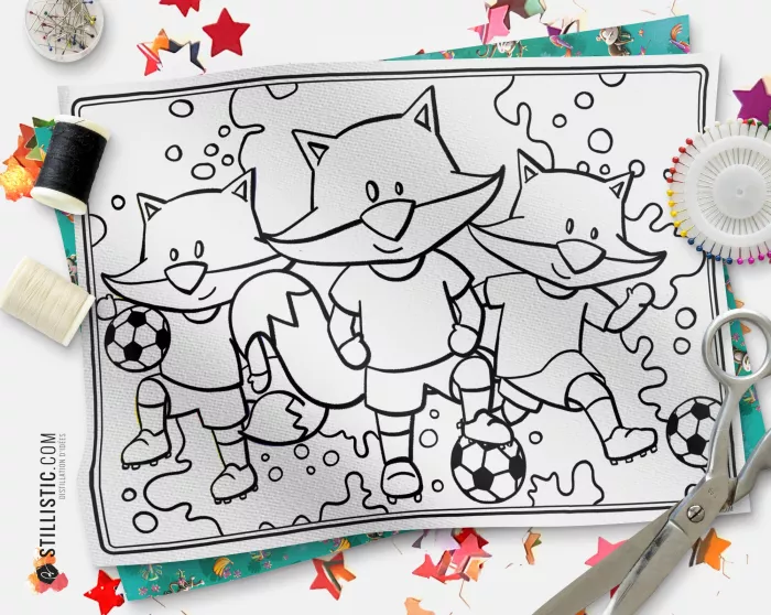 Coupon tissu coloriable Set de Table Renard Foot à découper et à coudre