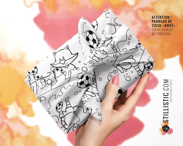 Coupon coloriable furoshiki Renard Foot emballage cadeau coton éco-responsable