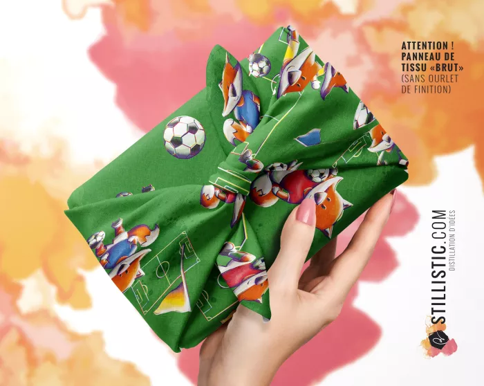 Coupon furoshiki Renard Football emballage cadeau coton éco-responsable