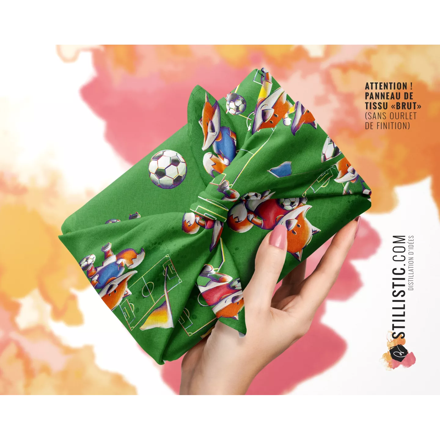 Coupon furoshiki Renard Football emballage cadeau coton éco-responsable