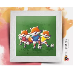 Cadre Illustration Renard Football Groupe 25x25cm