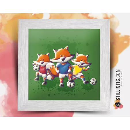 Cadre Illustration Renard Football Groupe 25x25cm