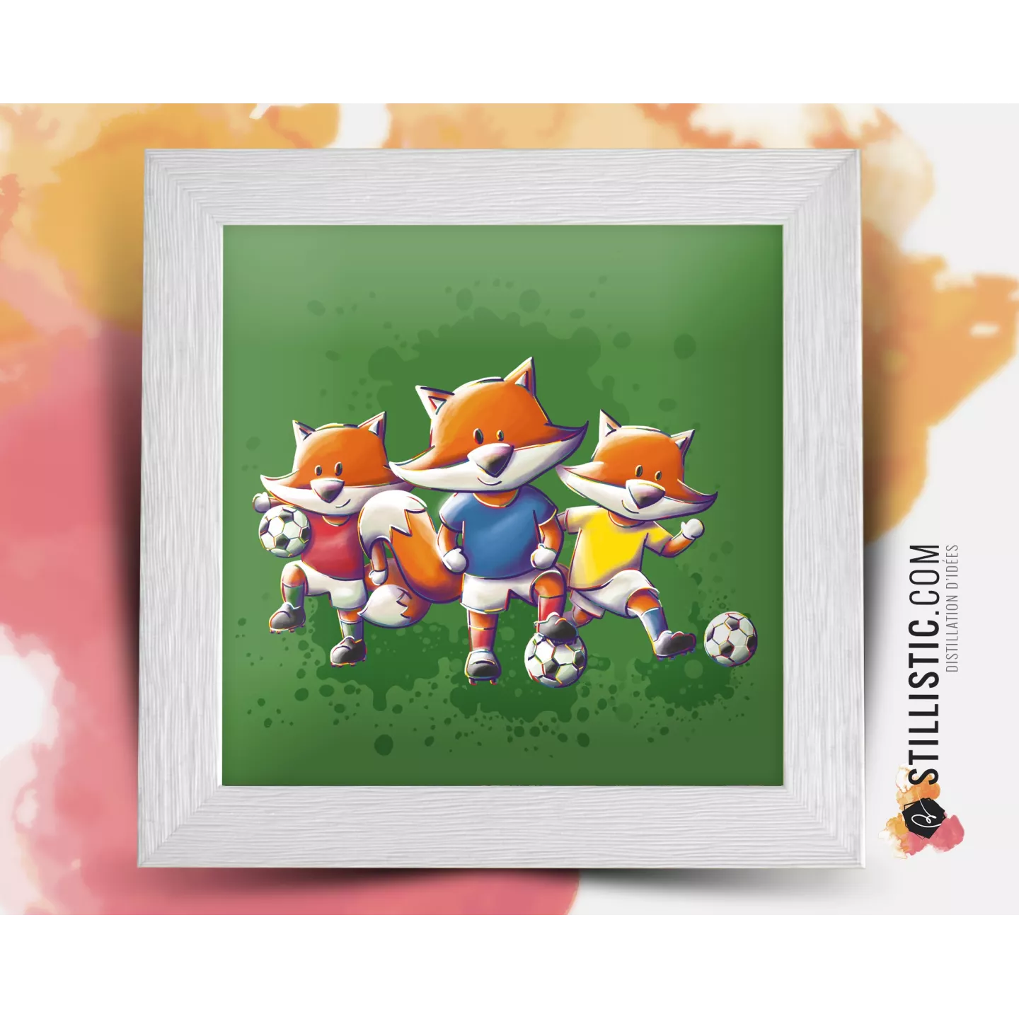 Cadre Illustration Renard Football Groupe 25x25cm