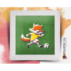 Cadre Illustration Renard Football Jaune 25x25cm
