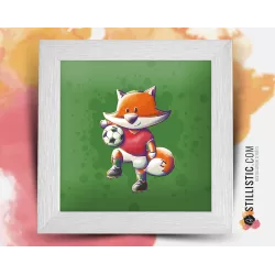 Cadre Illustration Renard Football Rouge 25x25cm