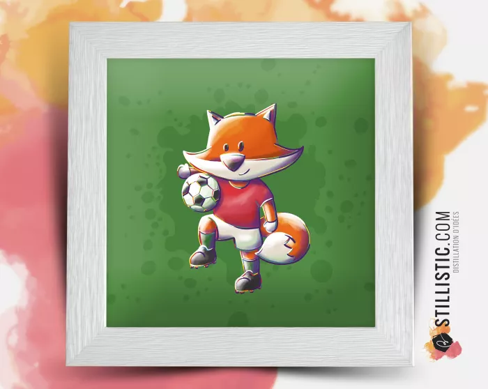 Cadre Illustration Renard Football Rouge 25x25cm