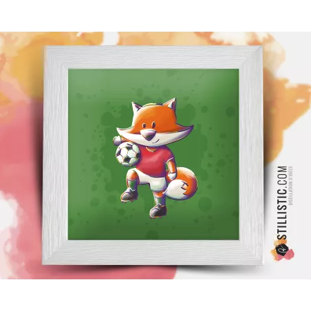 Cadre Illustration Renard Football Rouge 25x25cm