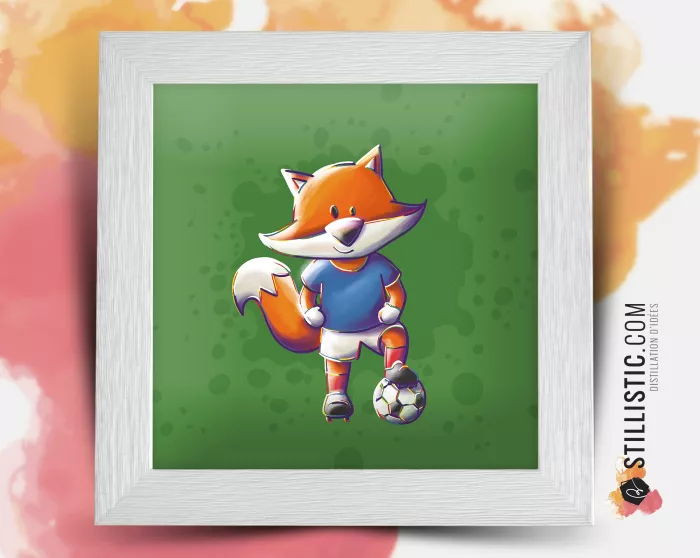 Cadre Illustration Renard Football Bleu 25x25cm