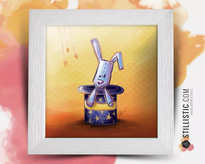 Cadre carré avec Illustration  Lapin et chapeau magique pour Chambre Enfant bébé 25x25cm
