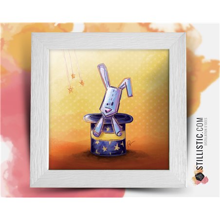 Cadre carré avec Illustration  Lapin et chapeau magique pour Chambre Enfant bébé 25x25cm