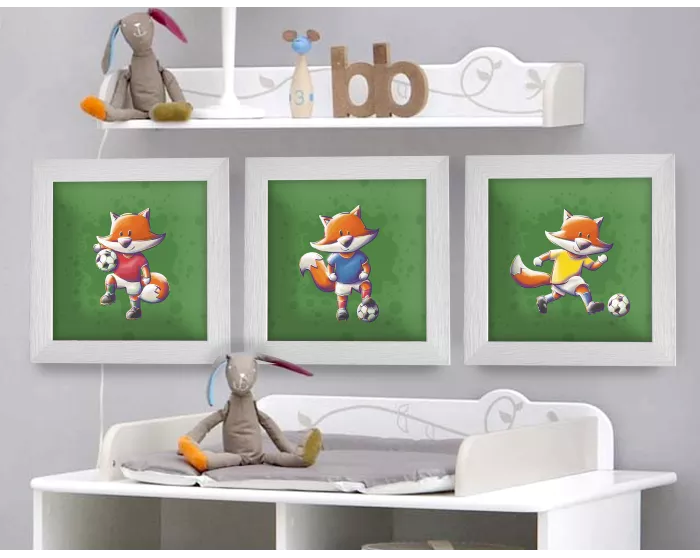Triptyque lot de 3 Cadres Renards Football 25x25cm