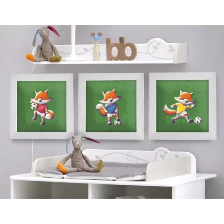 Triptyque lot de 3 Cadres Renards Football 25x25cm