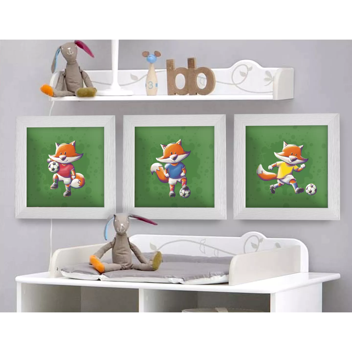 Triptyque lot de 3 Cadres Renards Football 25x25cm