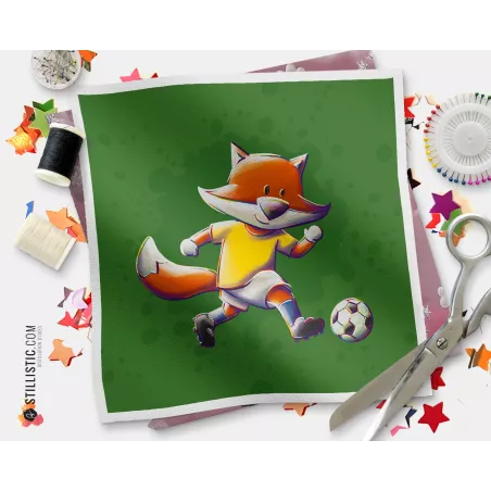 Coupon tissu illustré Renard Football Jaune tissu Oekotex