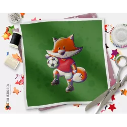 Coupon tissu illustré Renard Football Rouge tissu Oekotex