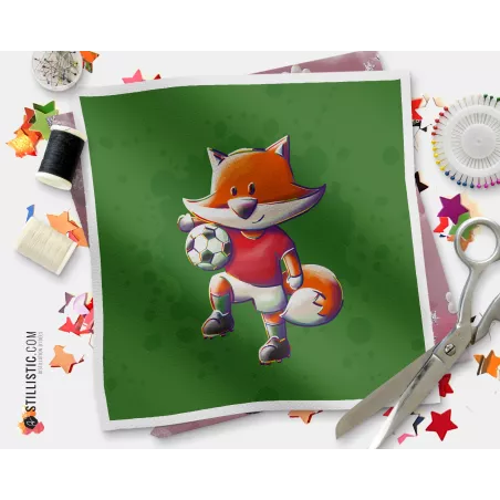 Coupon tissu illustré Renard Football Rouge tissu Oekotex