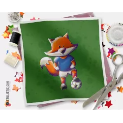 Coupon tissu illustré Renard Football Bleu tissu Oekotex