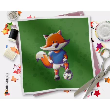 Coupon tissu illustré Renard Football Bleu tissu Oekotex