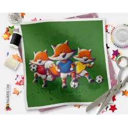Coupon tissu illustré Renard Football Groupe tissu Oekotex