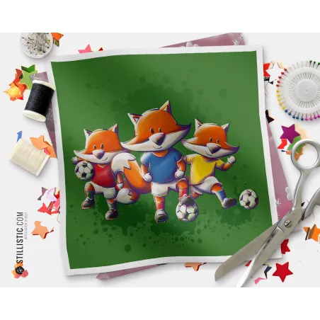 Coupon tissu illustré Renard Football Groupe tissu Oekotex