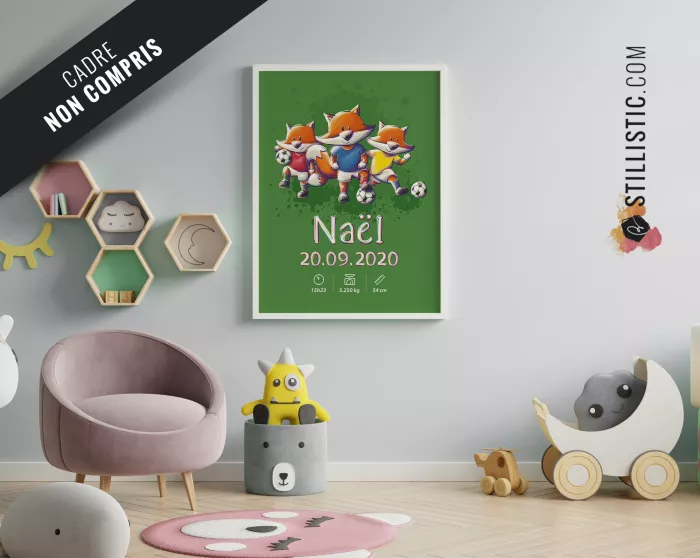 Poster de naissance Renards Football personnalisé