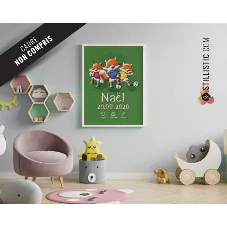 Poster de naissance Renards Football personnalisé