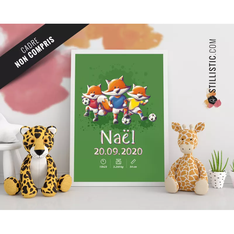 Poster de naissance Renards Football personnalisé