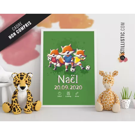 Poster de naissance Renards Football personnalisé