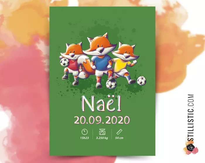 Poster de naissance Renards Football personnalisé