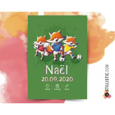 Poster de naissance Renards Football personnalisé