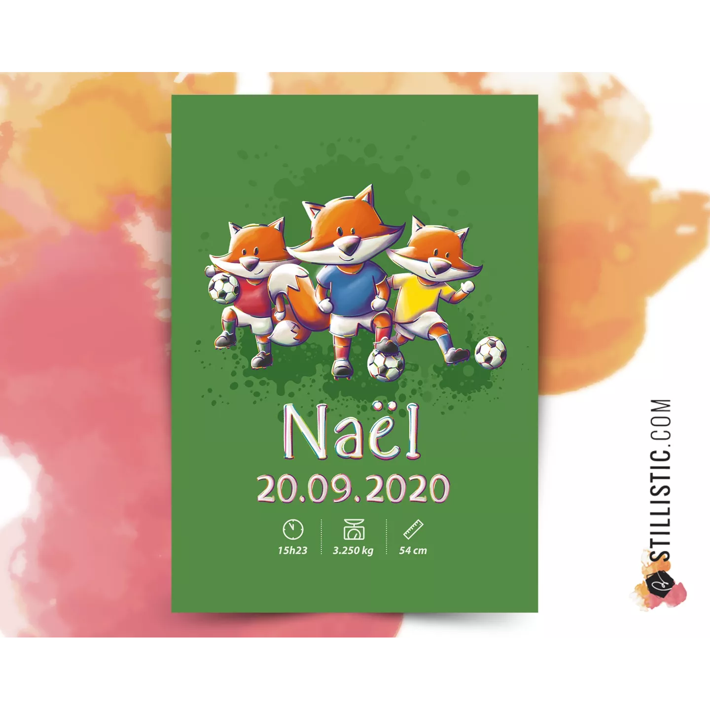 Poster de naissance Renards Football personnalisé