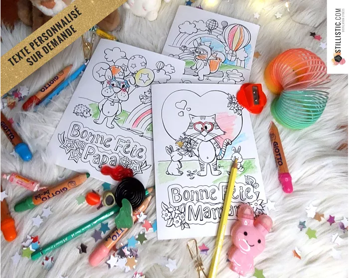 Carte fête des mères à imprimer et colorier pour enfants avec illustrations animaux
