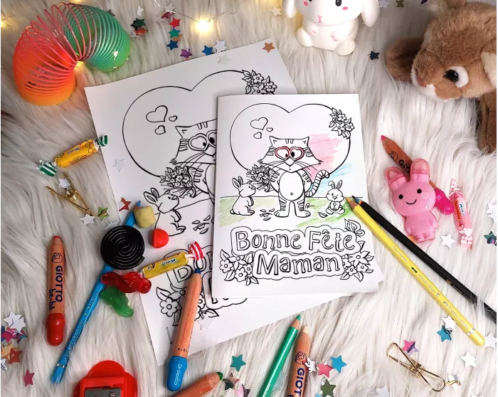Carte chat Bonne fête maman à imprimer et colorier