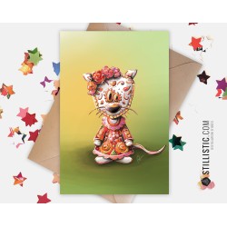 Carte de voeux papier 350g avec Illustration Originale Souris mexicaine Dia de los muertos pour Halloween Anniversaire Naissance