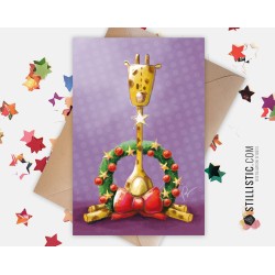 Carte de voeux papier 350g avec Illustration Originale Girafe et couronne pour Noël Nouvel An