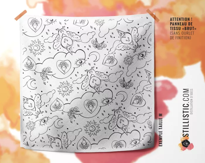 Coupon coloriable furoshiki Chouette Magicienne Halloween emballage cadeau coton éco-responsable
