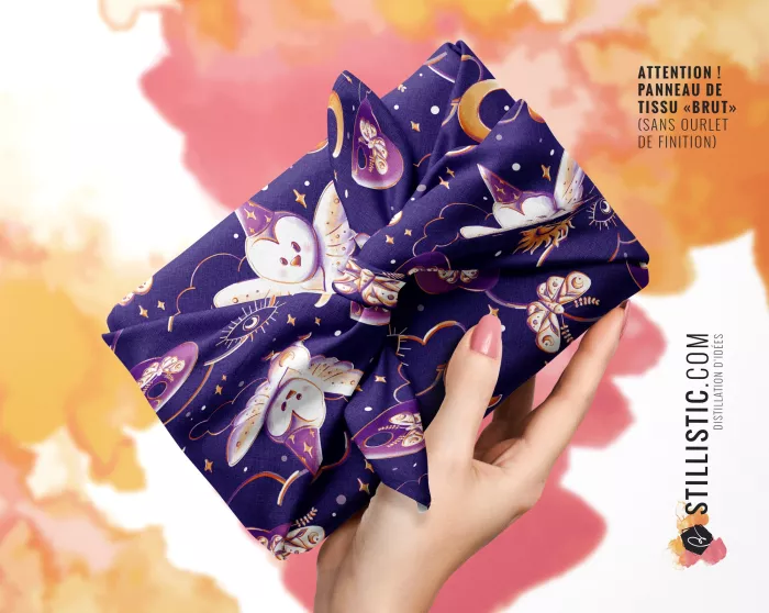 Coupon furoshiki Chouette Magicienne Halloween emballage cadeau coton éco-responsable
